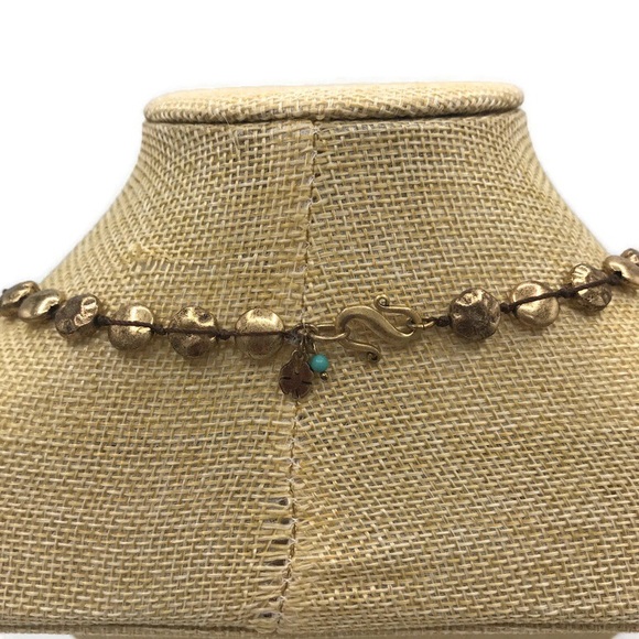 Lucky Brand Gold Tone Thread Wrapped Round Discs Beaded Strand Necklace - Picture 9 of 9
